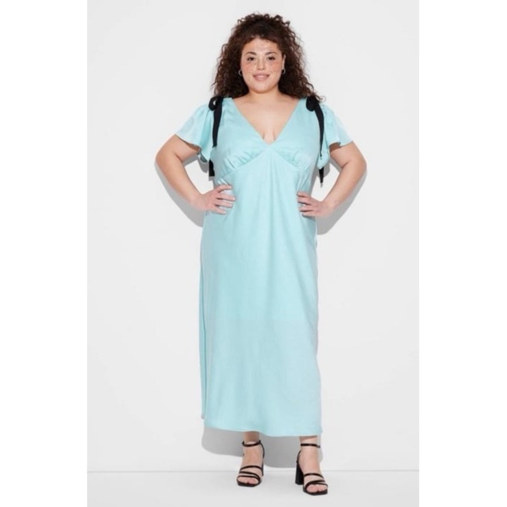 NEW Wild Fable Plus Size Baby Blue Satin Flutter Sleeve Maxi A Line Dress,‎ 4X
